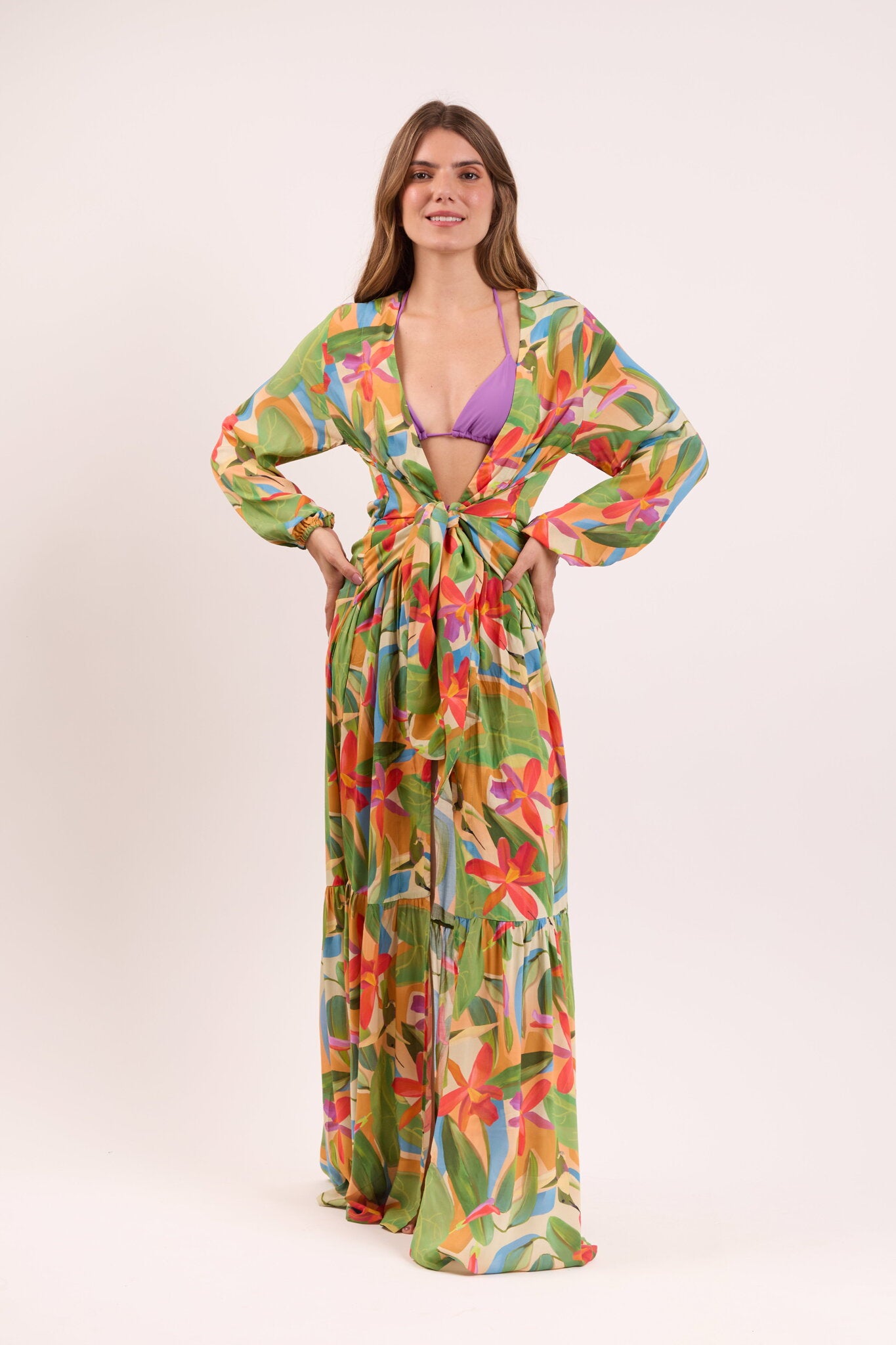 tropical long dresses Dress Verona vintage fabric | fiftydresses INV-D223004 It’s effortlessly bold Color:French Blue*